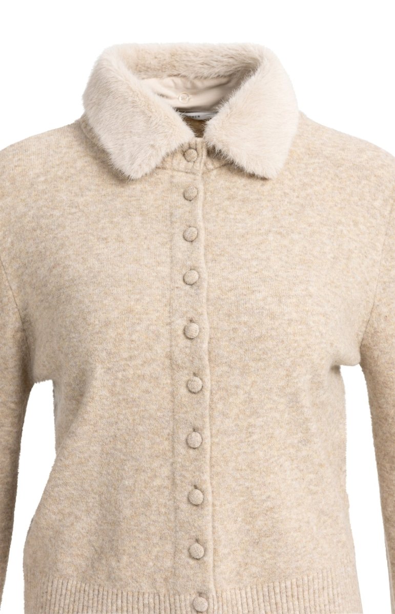 YAYA Cardigan mit abnehmbarem Kragen Hellbeige Melange
