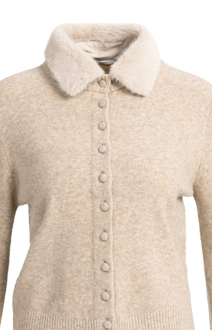 YAYA Cardigan mit abnehmbarem Kragen Hellbeige Melange