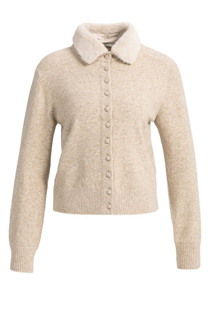 YAYA Cardigan mit abnehmbarem Kragen Hellbeige Melange