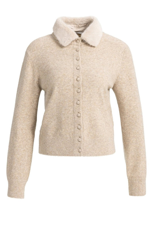 YAYA Cardigan mit abnehmbarem Kragen Hellbeige Melange