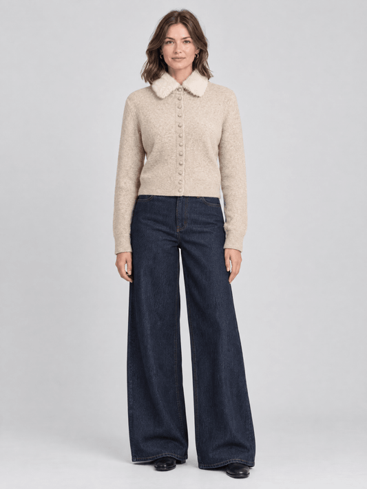 YAYA Cardigan mit abnehmbarem Kragen Hellbeige Melange
