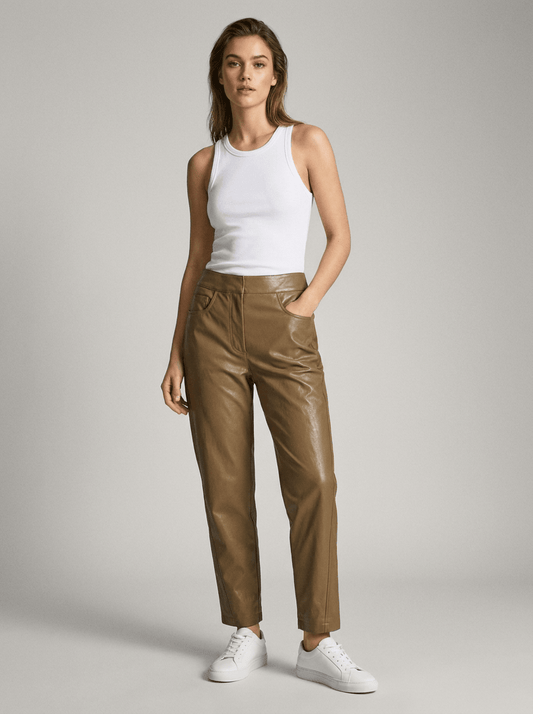 YAYA Carrot Fit-Hose aus Lederimitat Braun