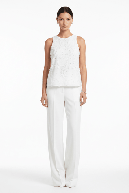 YAYA Embroidered sleeveless top SNOWFADE WHITE
