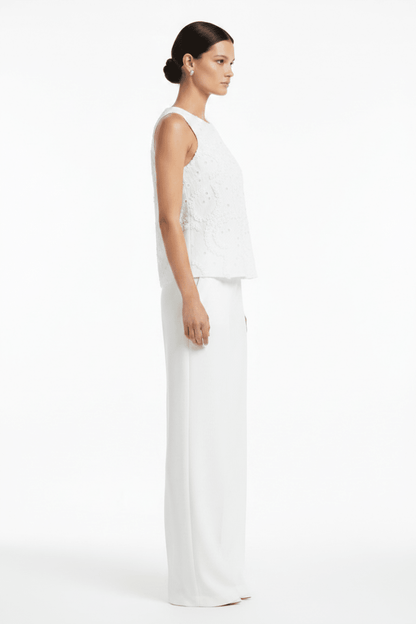 YAYA Embroidered sleeveless top SNOWFADE WHITE