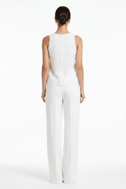 YAYA Embroidered sleeveless top SNOWFADE WHITE
