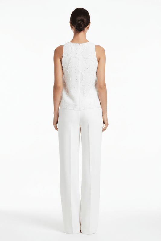 YAYA Embroidered sleeveless top SNOWFADE WHITE