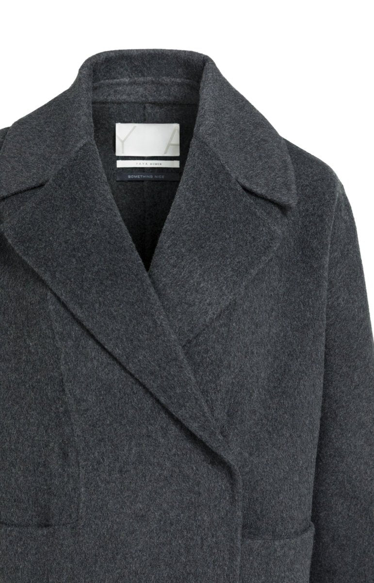 YAYA Extra langer Mantel aus Wollmix in Oversize-Passform Hole Schwarz Melange