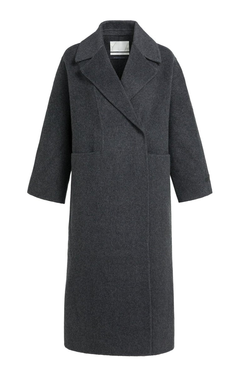 YAYA Extra langer Mantel aus Wollmix in Oversize-Passform Hole Schwarz Melange