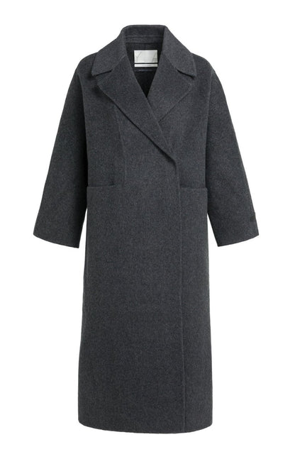 YAYA Extra langer Mantel aus Wollmix in Oversize-Passform Hole Schwarz Melange