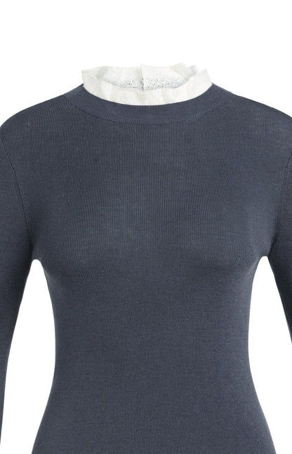 YAYA Feingestricktes Rippen-Top mit Rüschendetails Odyssey Grau