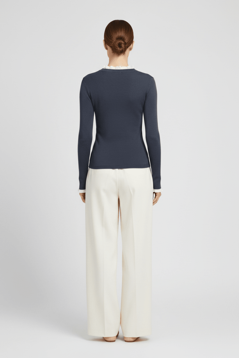 YAYA Feingestricktes Rippen-Top mit Rüschendetails Odyssey Grau