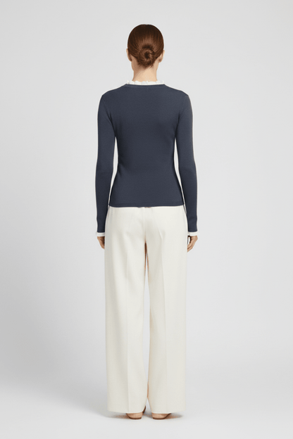 YAYA Feingestricktes Rippen-Top mit Rüschendetails Odyssey Grau