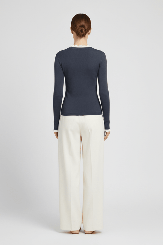 YAYA Feingestricktes Rippen-Top mit Rüschendetails Odyssey Grau