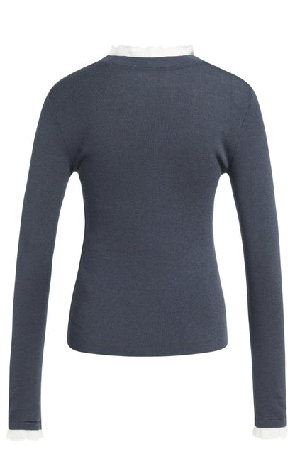 YAYA Feingestricktes Rippen-Top mit Rüschendetails Odyssey Grau