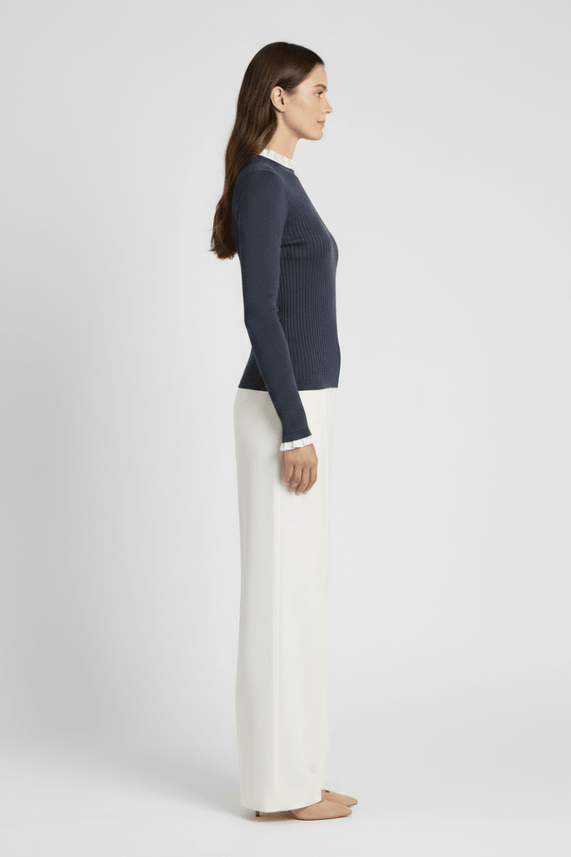 YAYA Feingestricktes Rippen-Top mit Rüschendetails Odyssey Grau