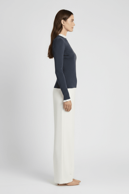 YAYA Feingestricktes Rippen-Top mit Rüschendetails Odyssey Grau