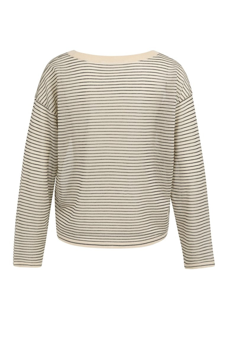YAYA Fine knitted stripe sweater ls CREME BEIGE DESSIN