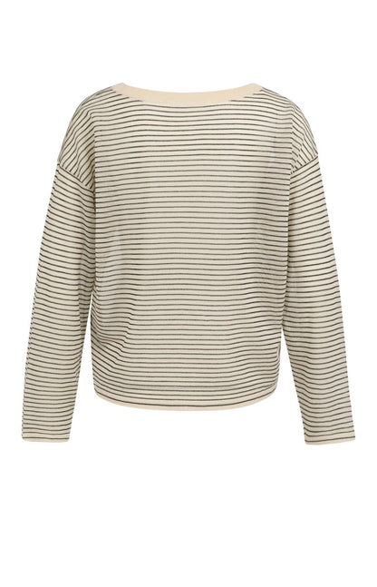 YAYA Fine knitted stripe sweater ls CREME BEIGE DESSIN