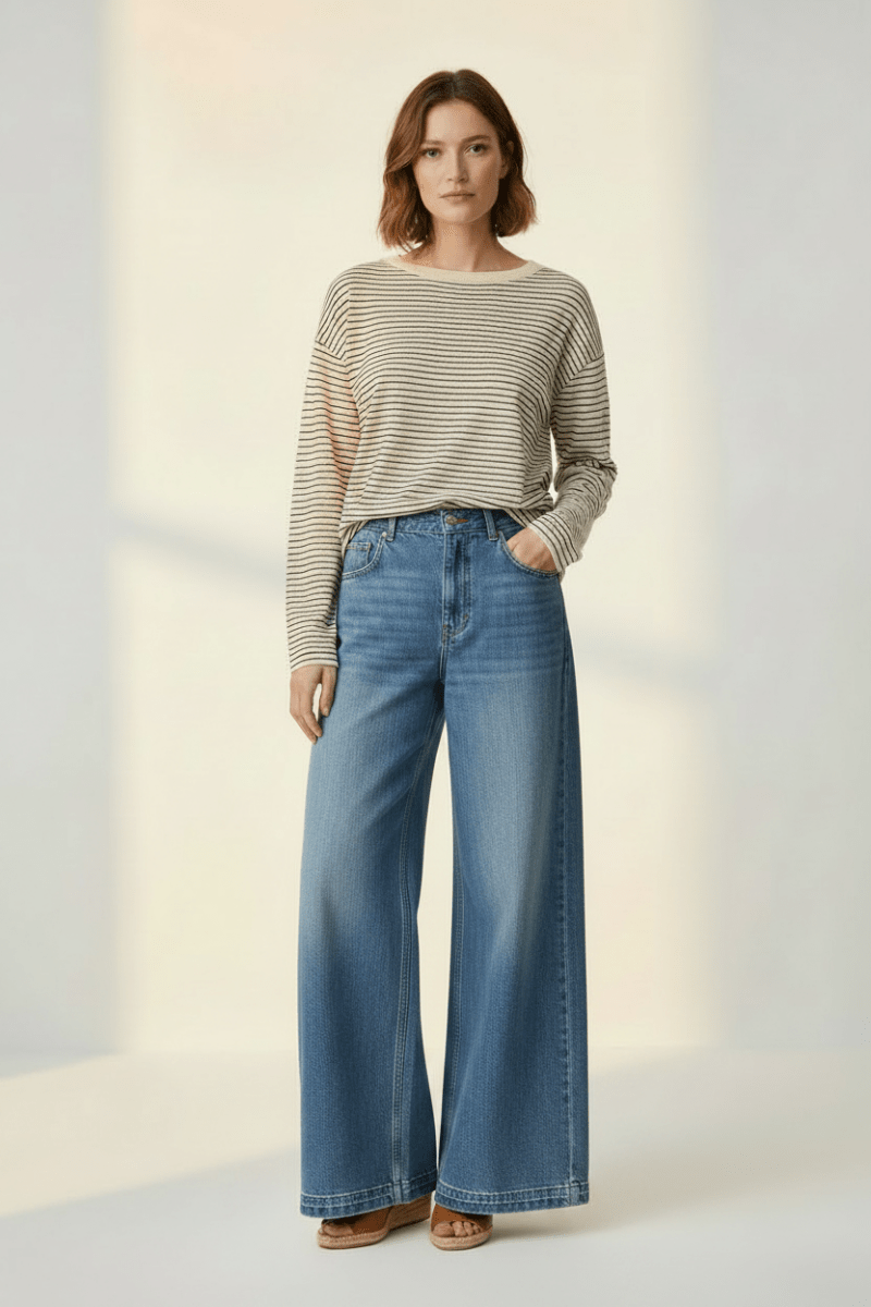 YAYA Fine knitted stripe sweater ls CREME BEIGE DESSIN