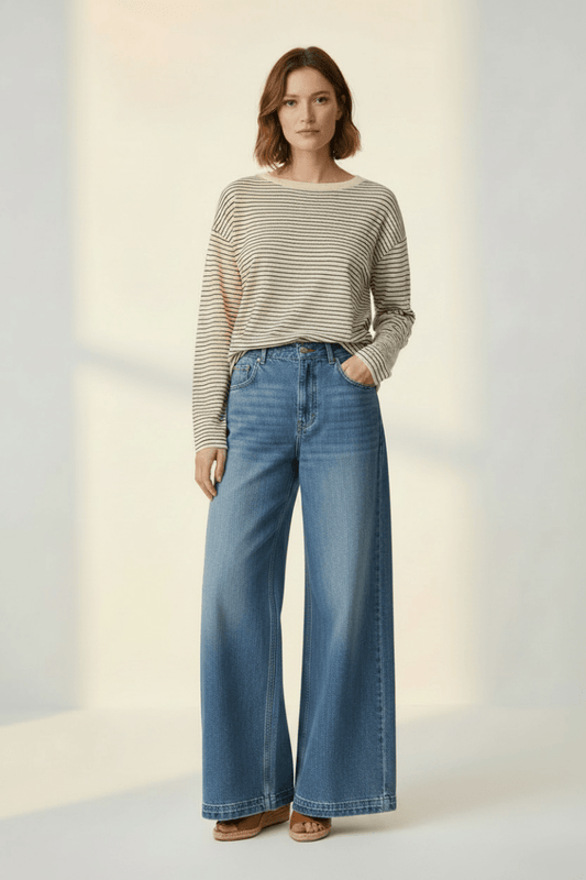 YAYA Fine knitted stripe sweater ls CREME BEIGE DESSIN