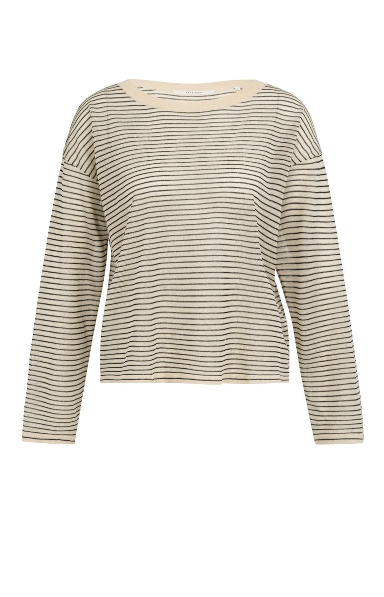 YAYA Fine knitted stripe sweater ls CREME BEIGE DESSIN