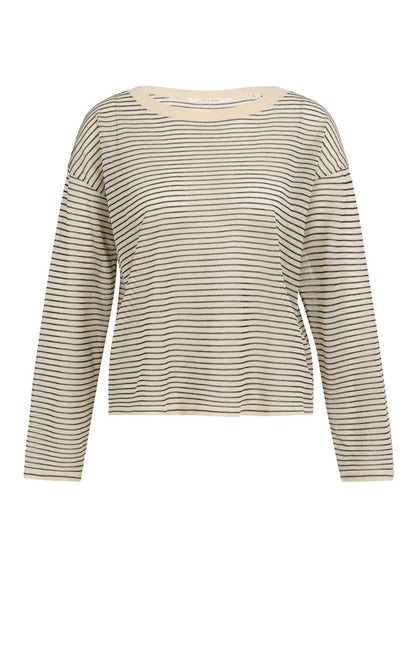 YAYA Fine knitted stripe sweater ls CREME BEIGE DESSIN