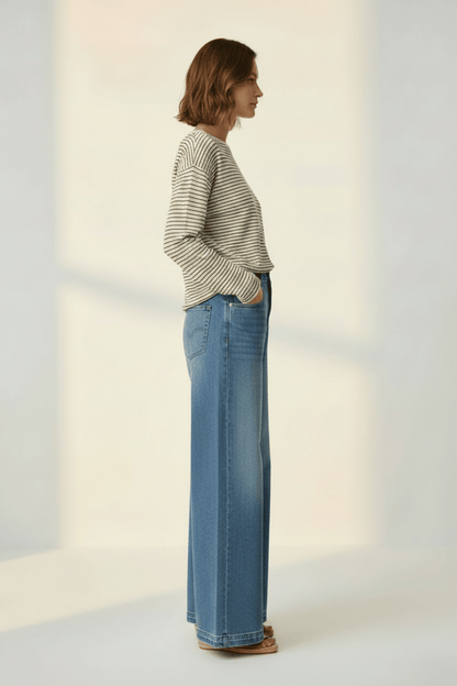 YAYA Fine knitted stripe sweater ls CREME BEIGE DESSIN
