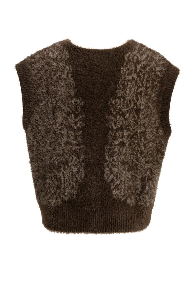 YAYA Flauschige Strickweste mit Muster Delicioso Braun Dessin