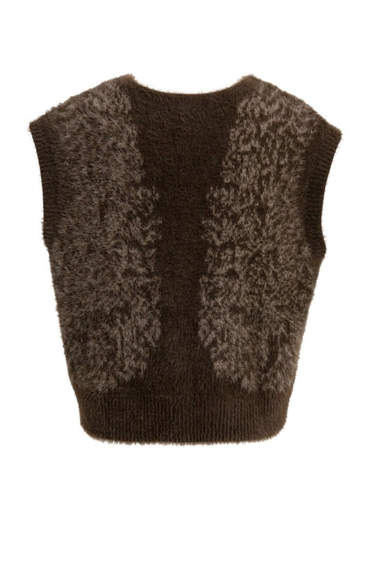 YAYA Flauschige Strickweste mit Muster Delicioso Braun Dessin