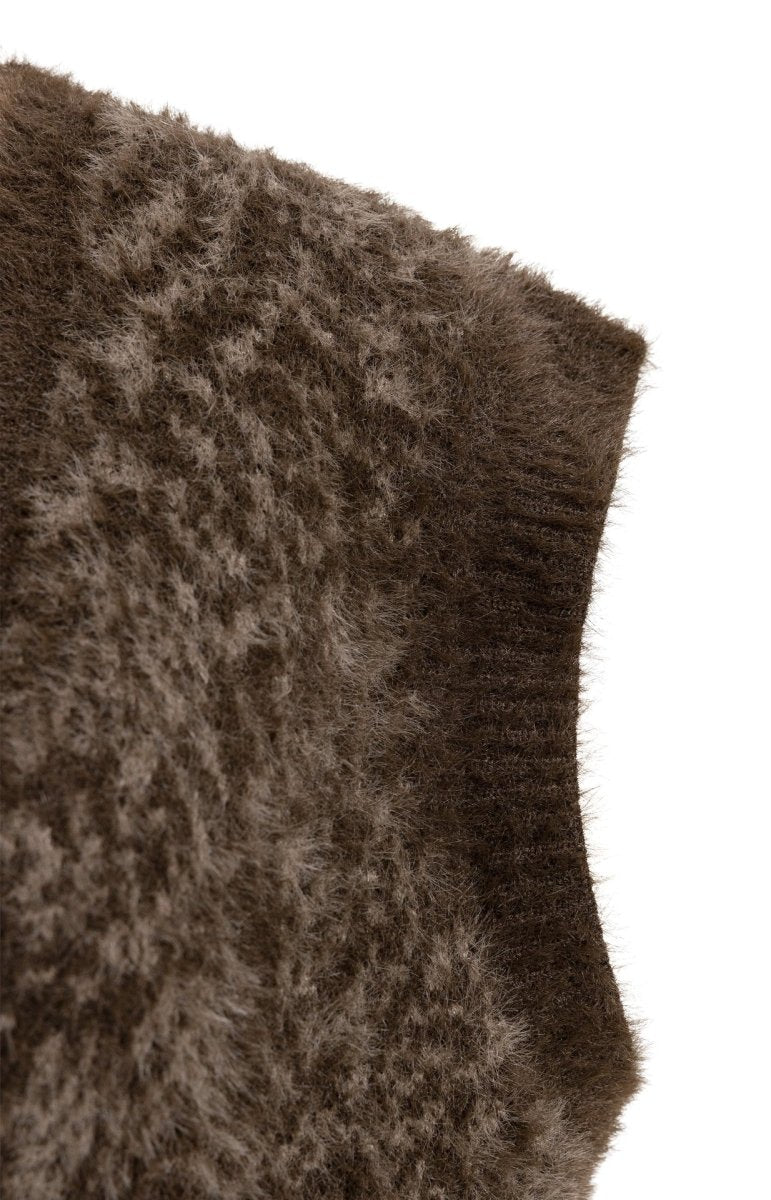 YAYA Flauschige Strickweste mit Muster Delicioso Braun Dessin