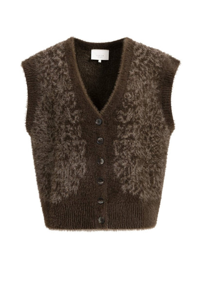 YAYA Flauschige Strickweste mit Muster Delicioso Braun Dessin