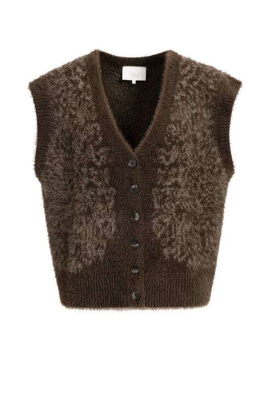 YAYA Flauschige Strickweste mit Muster Delicioso Braun Dessin