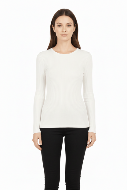 YAYA geripptes Longsleeve Snowfall White