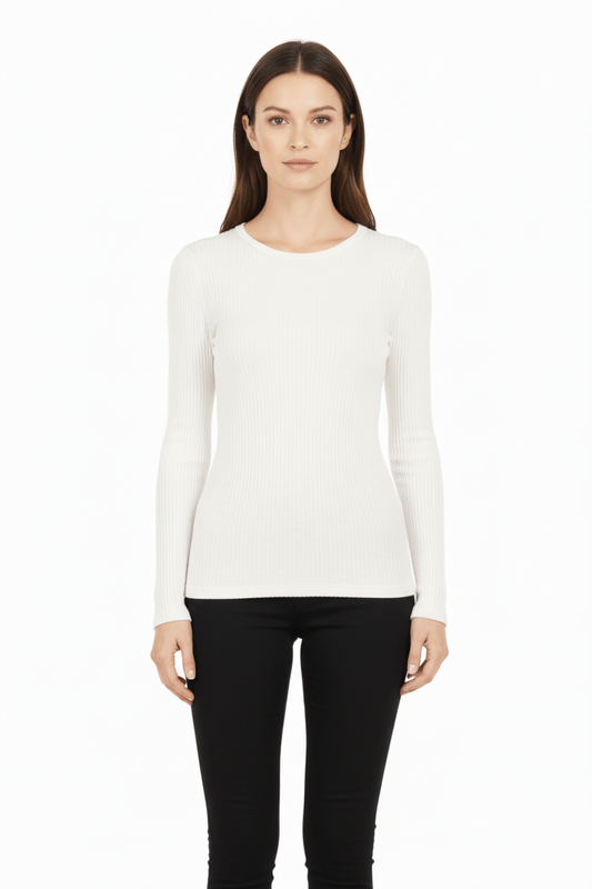 YAYA geripptes Longsleeve Snowfall White