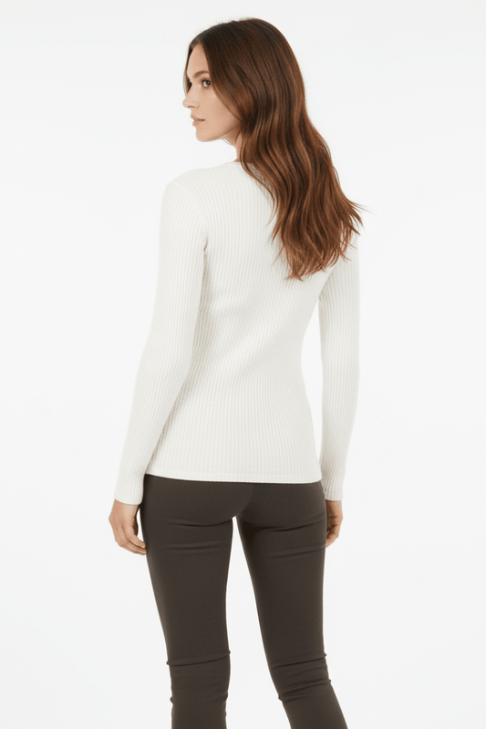 YAYA geripptes Longsleeve Snowfall White