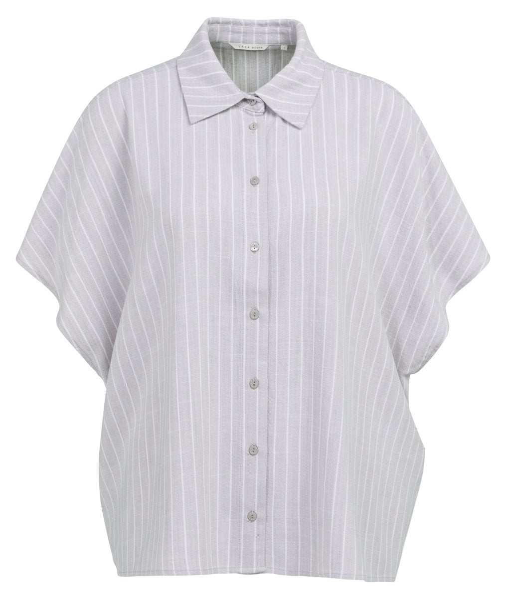 YAYA Gestreifte Bluse mit kurzen Ärmeln ALABASTER GRAY DESSIN