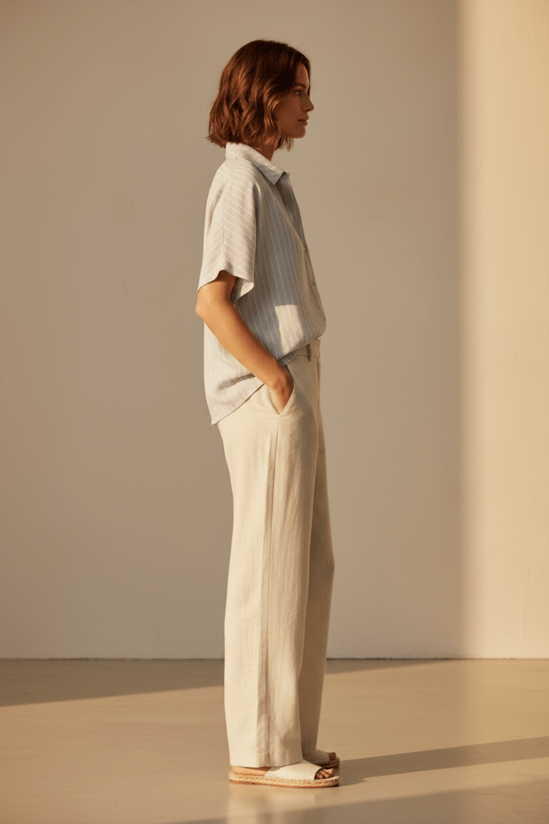 YAYA Gestreifte Bluse mit kurzen Ärmeln ALABASTER GRAY DESSIN