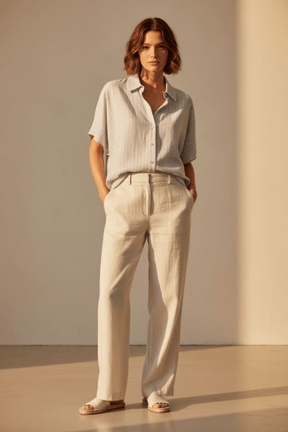 YAYA Gestreifte Bluse mit kurzen Ärmeln ALABASTER GRAY DESSIN