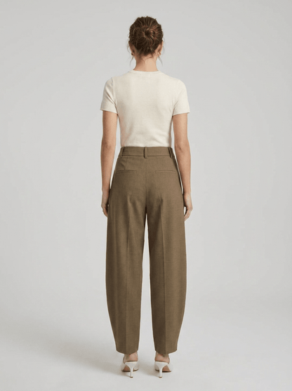 YAYA Gewebte Barrel-Leg-Hose mit Zierfalte Braun