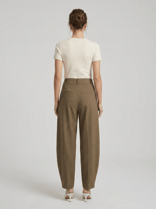 YAYA Gewebte Barrel-Leg-Hose mit Zierfalte Braun