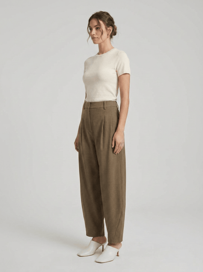 YAYA Gewebte Barrel-Leg-Hose mit Zierfalte Braun