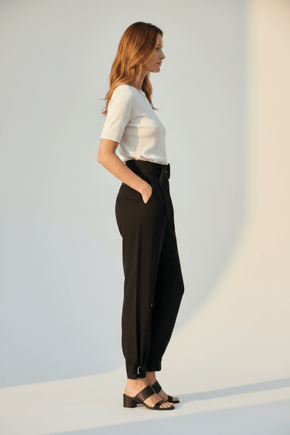 YAYA High waist loose fit trousers BLACK