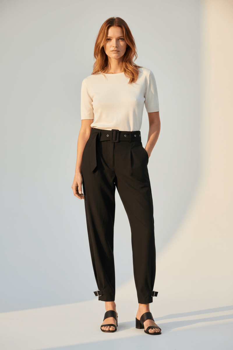 YAYA High waist loose fit trousers BLACK