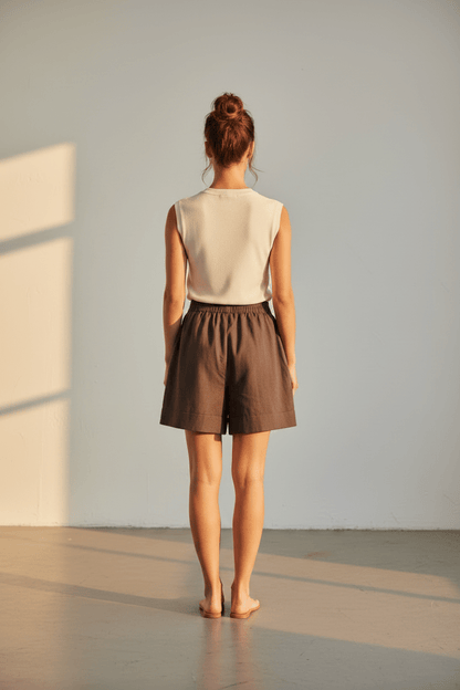 YAYA High-Waist Shorts mit elastischem Bund AUBERGINE PURPLE
