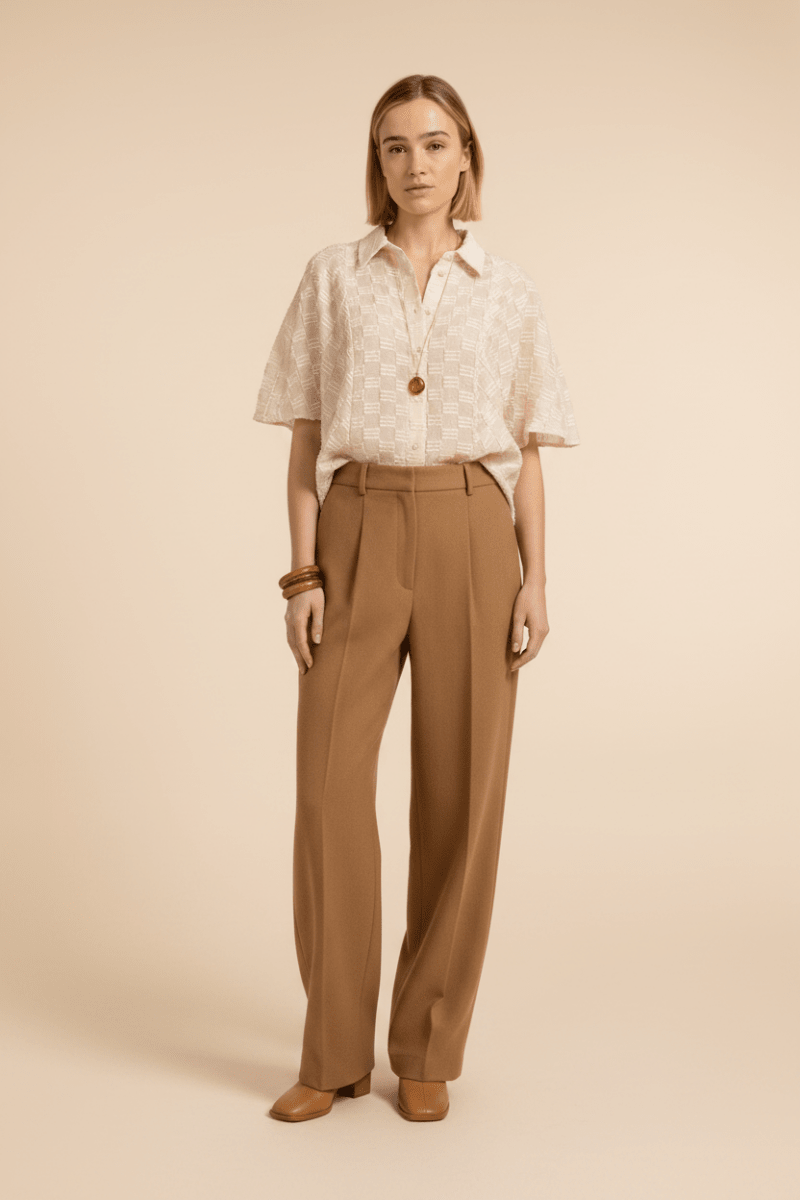 YAYA Jacquard-Bluse Beige