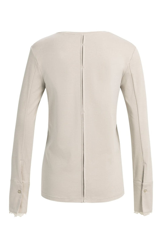 YAYA Jersey-Oberteil mit Spitzenbündchen Pure Cashmere Grau