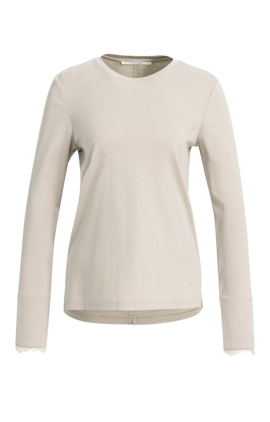 YAYA Jersey-Oberteil mit Spitzenbündchen Pure Cashmere Grau