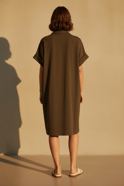 YAYA Jerseykleid mit plissierten kurzen Ärmeln AUBERGINE PURPLE
