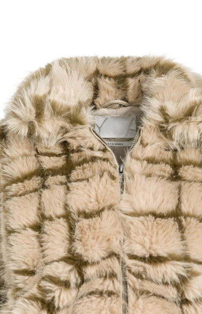 YAYA Kunstfell-Jacke mit Kragen und Karomuster Pure Cashmere Grau Dessin