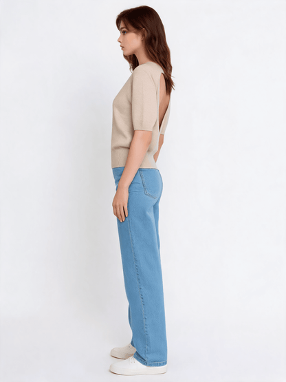 YAYA Kurzarmpullover mit freiem Rücken Sand